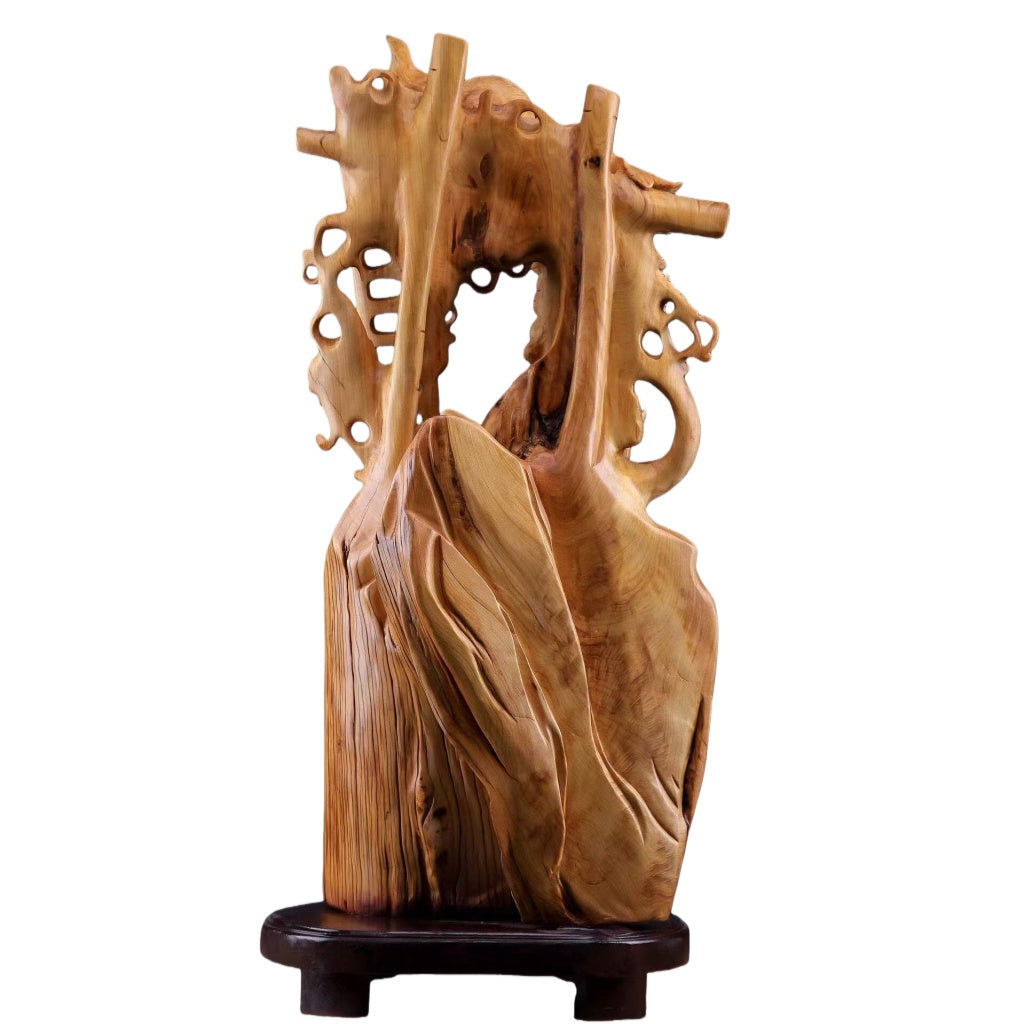 木彫り 松鼠葡萄 縁起物 置物 飾り物（高さ72cm×幅32cm×奥行28cm）